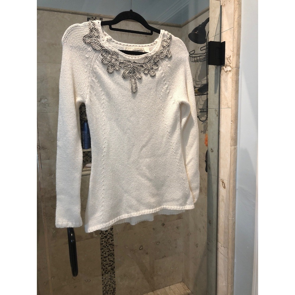 Angel Of The North Anthropologie Pin Tuck  Knit Pullover Sweater Ivory White S